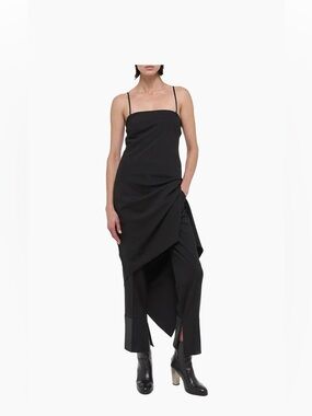 Helmut Lang Wool Asymmetric Midi-Dress black NWT